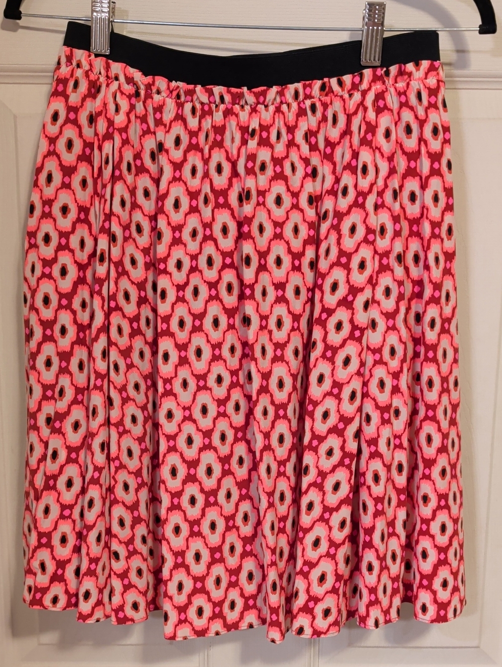 NWT Kate Spade Posy Ikat Silk Blend Pleated Elastic Waist Skirt Pink Red Small
